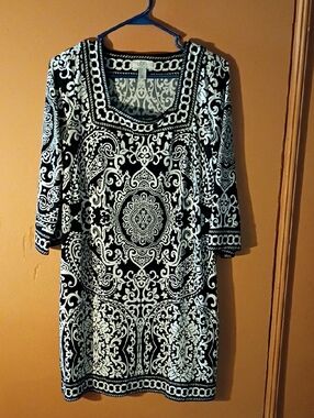 LOFT Petites Black & White Printed Dress